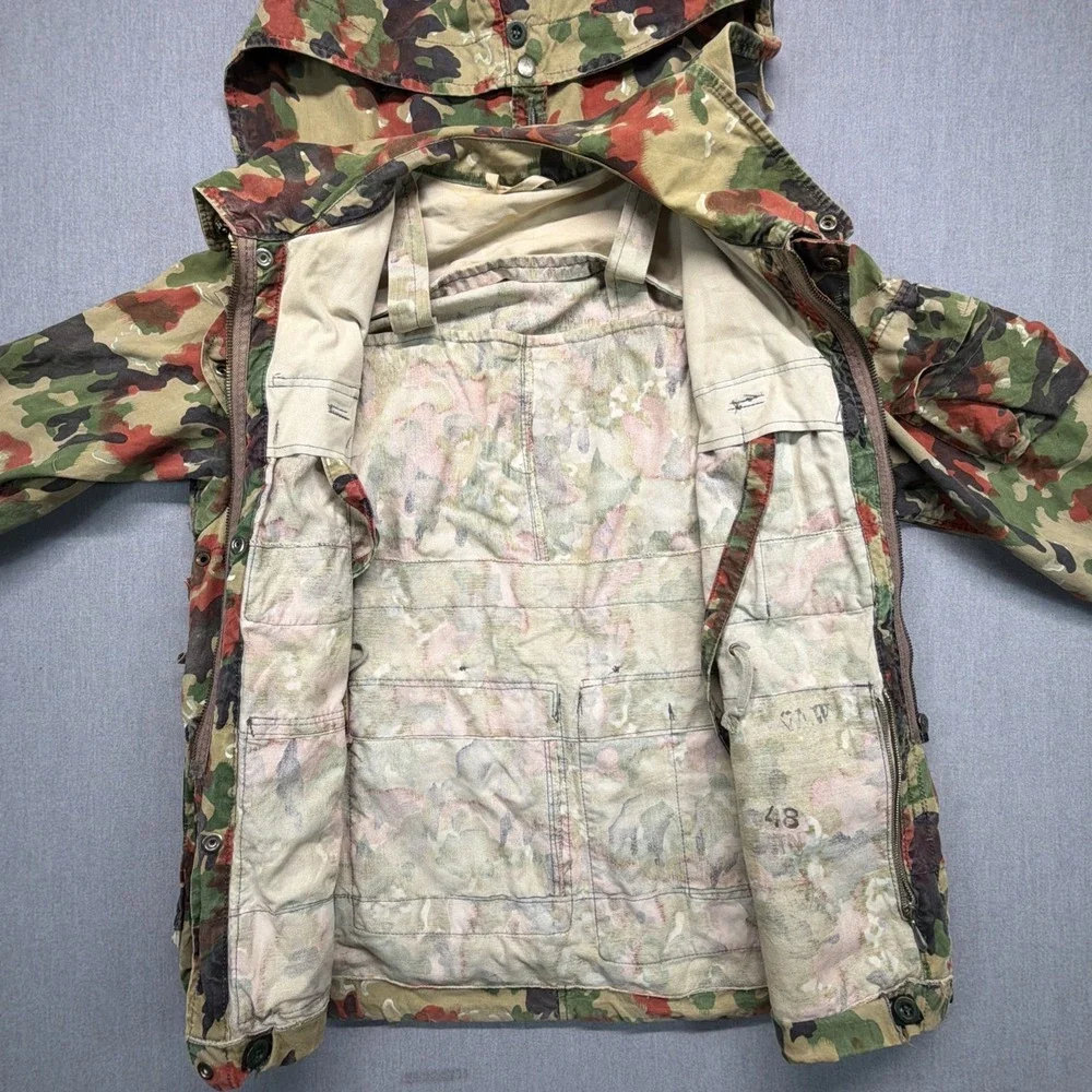 Vintage Swiss Army M70 Alpenflage Jacket Rucksack Mens 44 Camo Hooded Parka - Picture 6 of 10